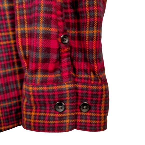Woolrich Pemberton Flannel Shirt Women Large Oink Blue Gold Plaid Cabincore Work - Picture 12 of 12